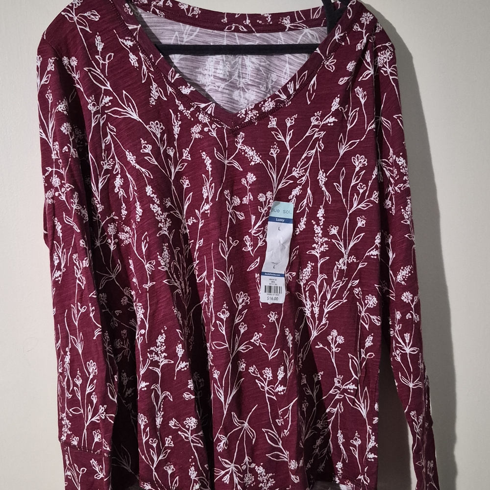 Burgundy Floral Long Sleeve Women's Top